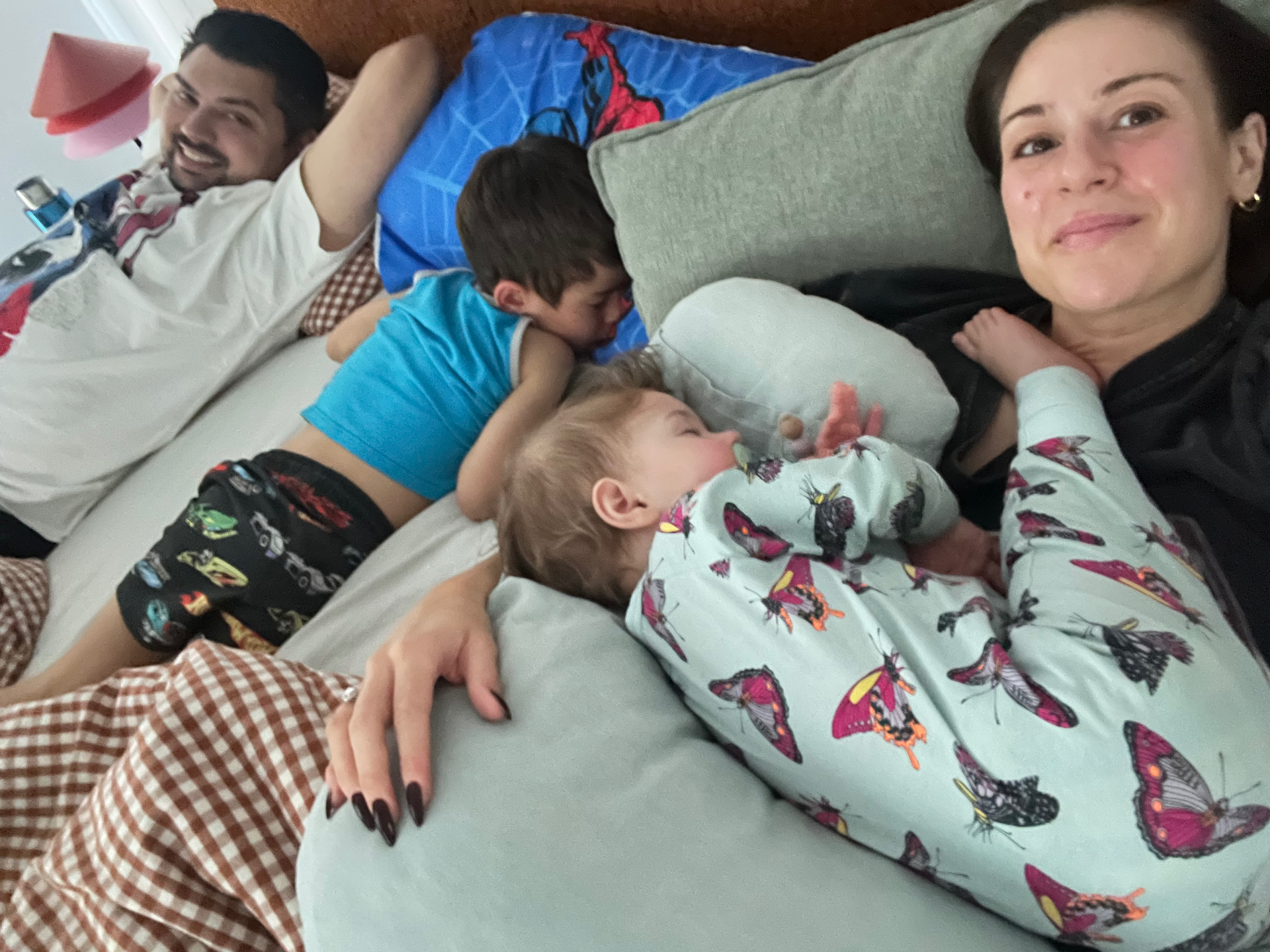 Katie relaxing at home with her family